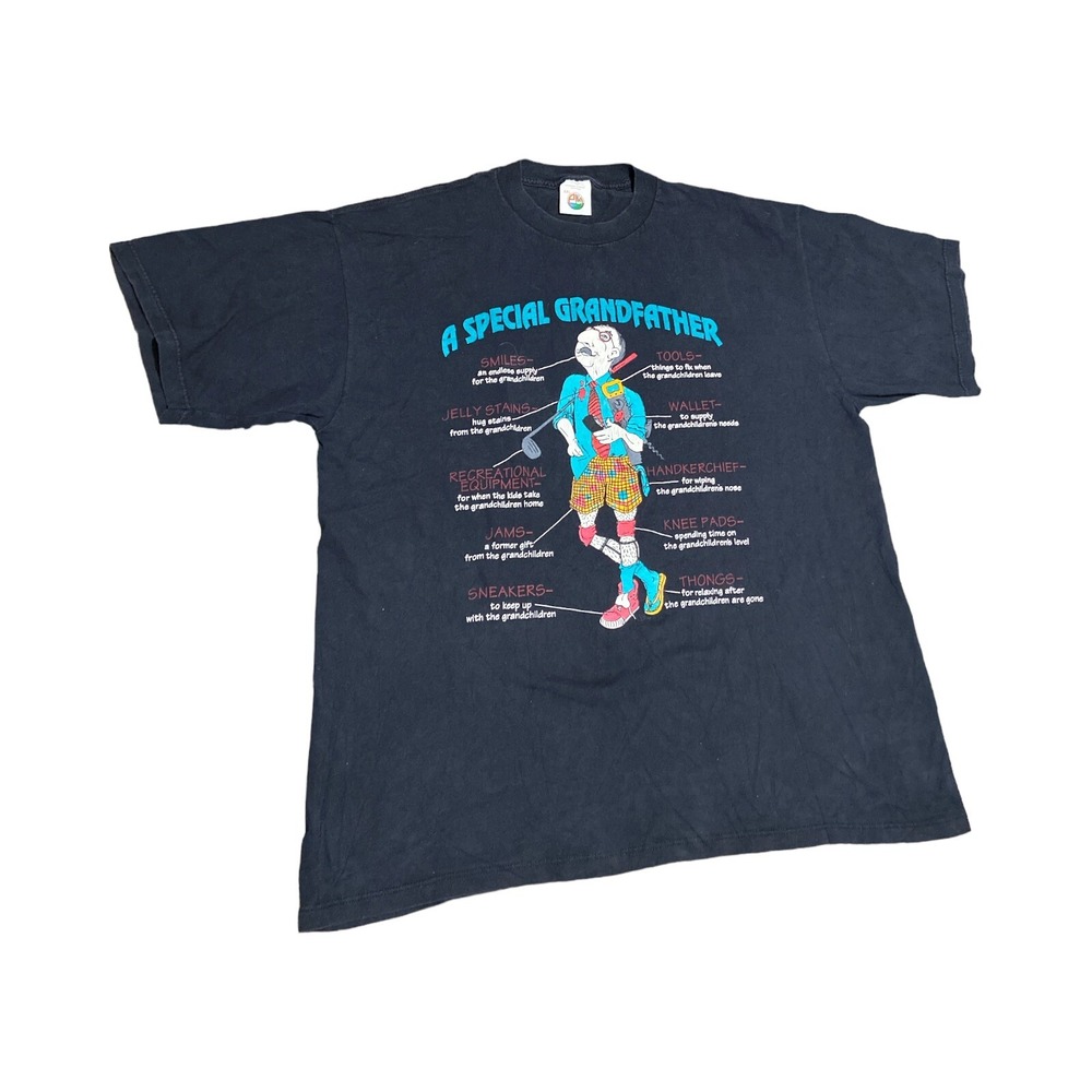 Vintage 90s Grandfather Cartoon Black T-shirt Mens Size‎ 2XL Made in USA